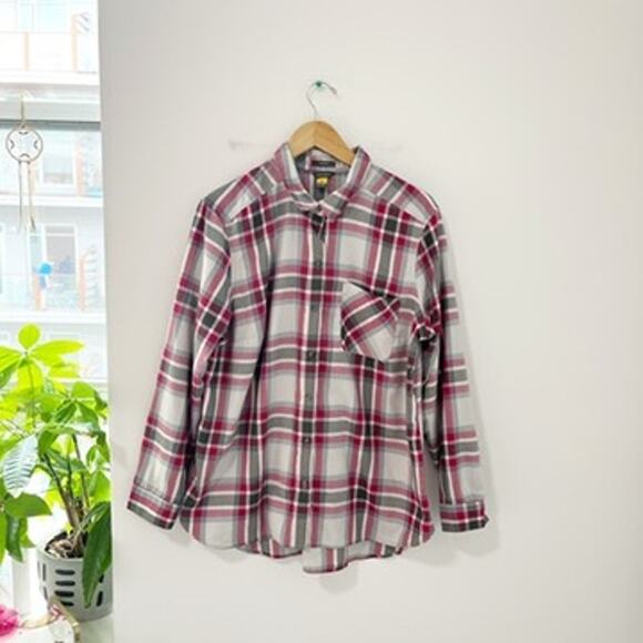 Eddie Bauer Red & Gray Plaid Button Up Flannel Shirt Size XL - Picture 1 of 6
